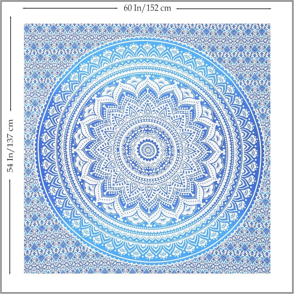Aqua Blue Cotton Tapestry Mandala Wall Hanging – Tapestry for Bedroom – Boho Roo - Picture 5 of 6